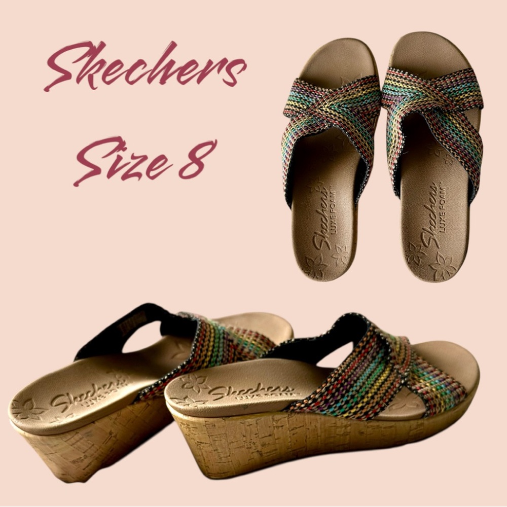 Skechers Multicolor Wedge Sandals with Braided Design